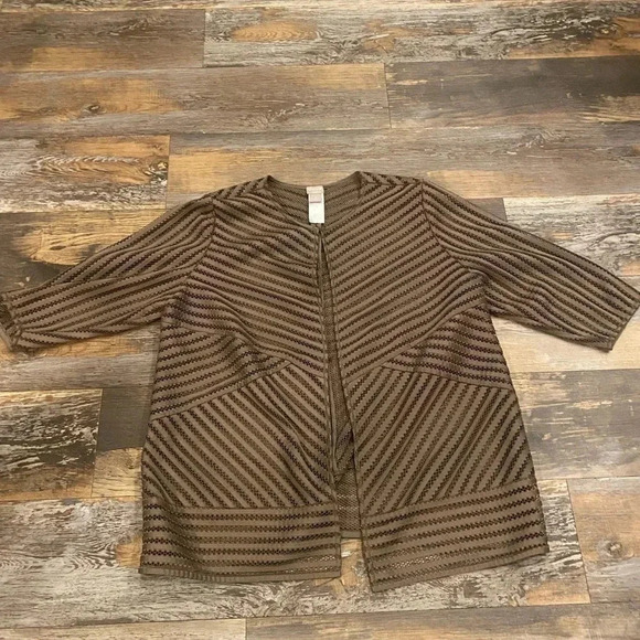 Chico’s Travelers Neutral Stripe Jacket Textured Size 3 ( Large) - Picture 1 of 7